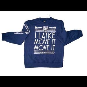 mad engine “Me Latke” Blue Sweater Size L